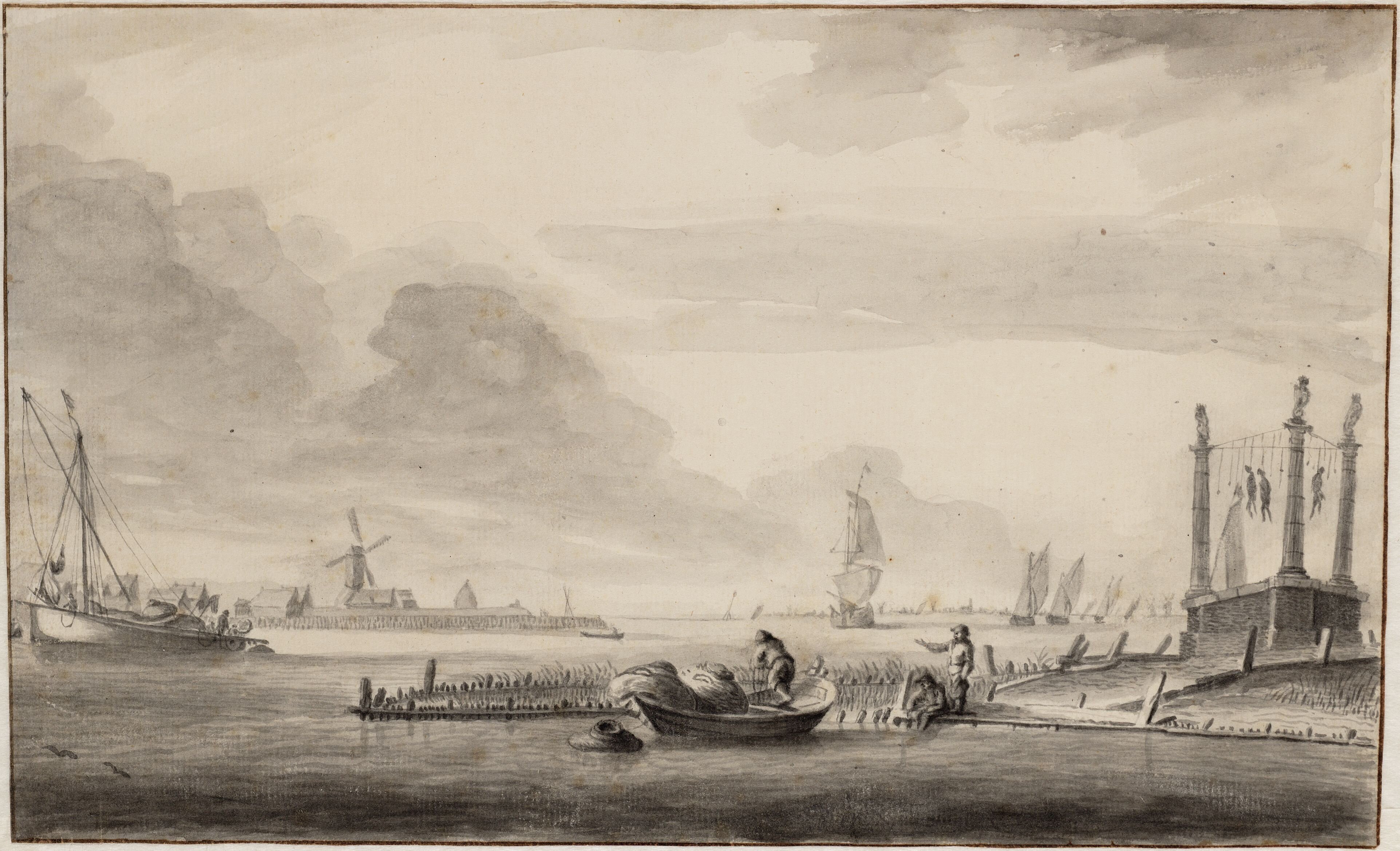 het Galgenveld op Volewijck met links de Westelijke Eilanden, Hendrik Rietschoof, 1650-1700