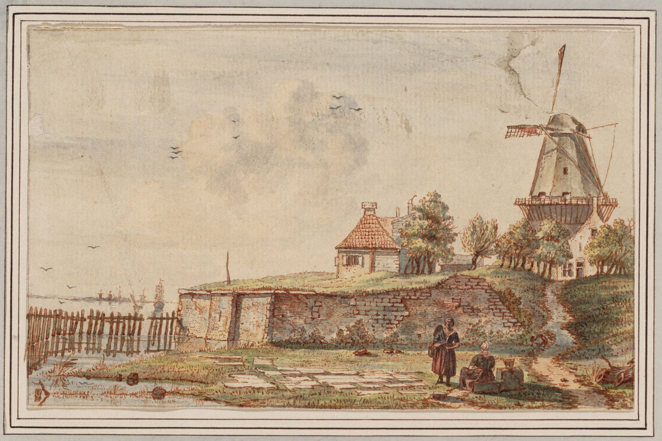 bolwerk Blaauwhoofd met daarachter molen De Bok, Hendrik ten Cate, 1830 - 1840