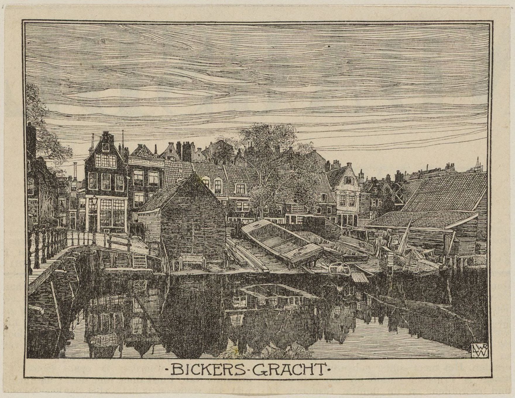 links de Galgenbrug, rechts de werfjes aan de Bickersgracht, Willem Wenckebach, 1898-1903