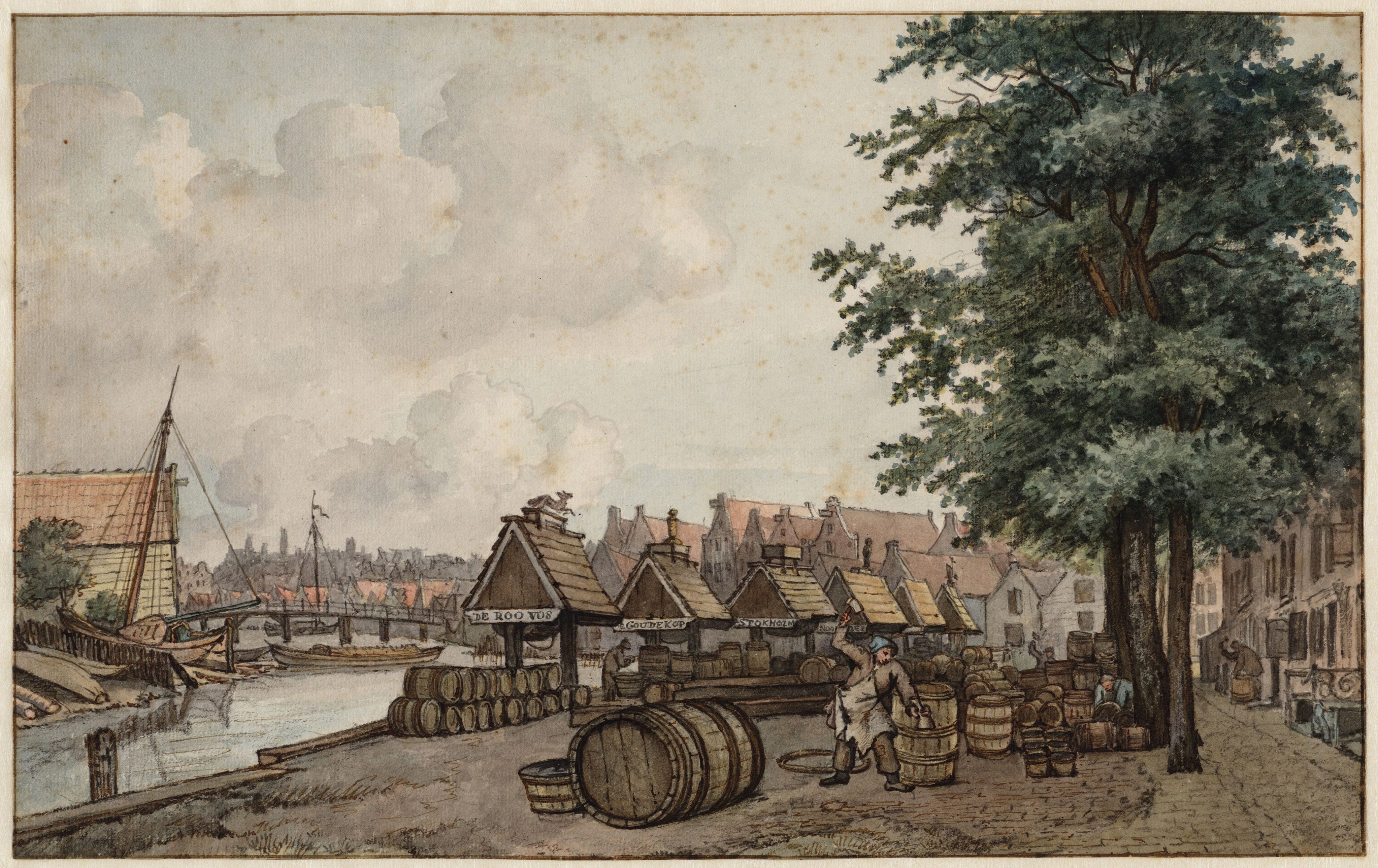 de Nieuwe Teertuinen vol vaten en windassen, de eerste is van De Roo Vos, Gerrit Lamberts, 1816