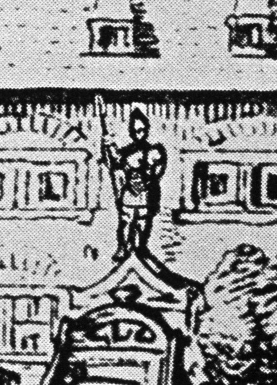 detail van de tekening met De Reus op de ingang